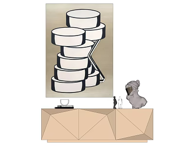 Modern Interior Design Featuring Stacked Circular Sculptures And Geometric Counter 3d model