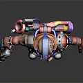Mechanical Warrior 3D Character With Blue Helmet Red Armor And Tech Weapons