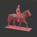 Man Riding Walking Horse Bronze Statue Displayed On White Base 3d model