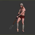 Muscular Armored Warrior Holding Battle Axe With Helmet In Standing Pose