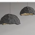 Two Modern Black Textured Pendant Lights Hanging Against Gray Background 3d model