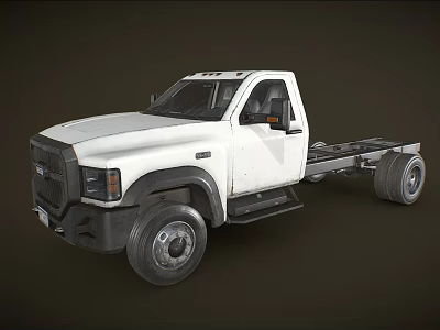 White Chassis Truck With Single Cab Design And Exposed Frame Wheels 3d model