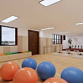 Bright Fitness Studio With Wooden Floor Yoga Mats Ballet Barres Wall Art And Plants