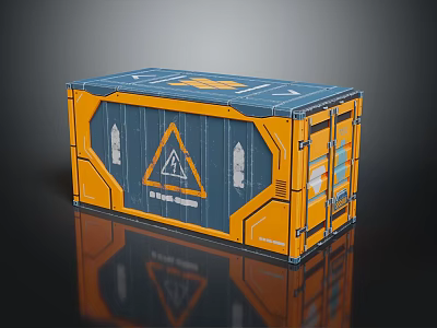 Blue And Yellow Shipping Container With Geometric Logo And Reflective Surface Design 3d model