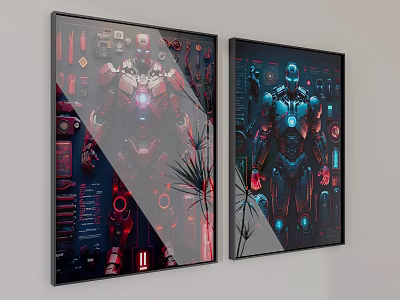 Iron Man Character Art Framed Wall Decor With Neon Lights And Tech Design 3d model