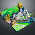 Colorful Cartoon Scene With Castle Green Grass Trees And Garden Pathway