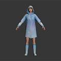 Game and Movie Character in Blue Patterned Hooded Coat White Boots on Dark Background with Reflection
