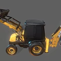 Heavy Duty Yellow Backhoe Loader with Loader Bucket Excavator Arm Black Cabin and Large Tires