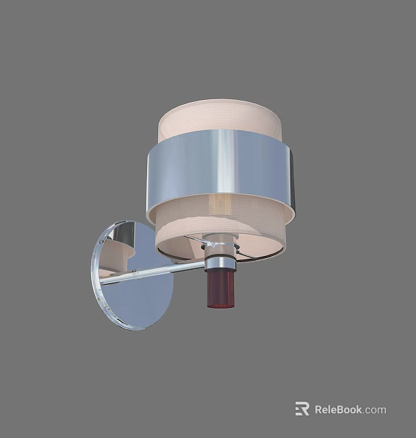 Modern Wall Light With Sleek Metal Frame And Beige Fabric Cylinder Shade Design 3d model 