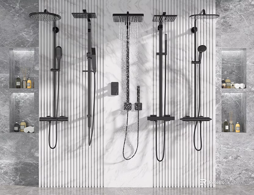 Modern Bathroom Black Shower Heads Wall Mounted Rainfall And Handheld Design 3d model