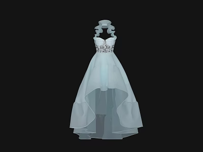 Light Blue Strapless Formal Dress With Embellished Top And High Low Tulle Hem 3d model