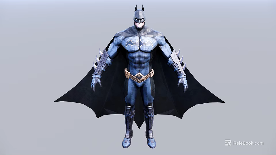Batman Game Movie Character With Blue Suit Black Cape Mask And Utility Belt 3d model 