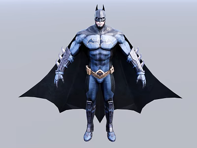 Batman Game Movie Character With Blue Suit Black Cape Mask And Utility Belt 3d model