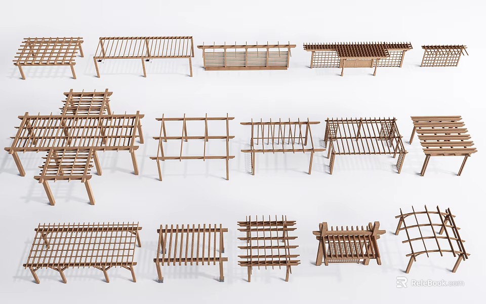 Various Wooden Pergola Designs With Different Lattice Frame And Beam Structures 3d model 