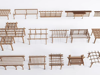 Various Wooden Pergola Designs With Different Lattice Frame And Beam Structures 3d model