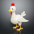 White Chicken Toy With Red Comb Yellow Beak And Yellow Feet On Dark Background
