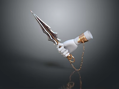 White Hand Holding Ornate Sword With Golden Accents Black Details And Chain 3d model