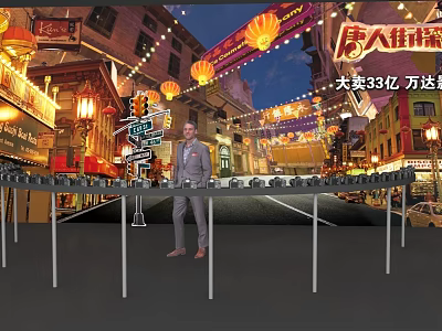Chinatown Themed Interactive Area With Red Lanterns Street Decorations And Traditional Signs 3d model