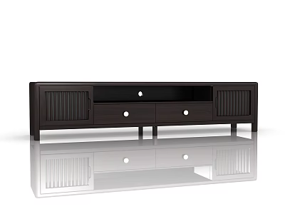 Modern Dark Wood TV Stand With Drawers And Cabinet Storage Design 3d model