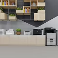 Organized Office Space With Bookshelves Books Plants And Office Appliances On Light Cabinets
