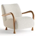 Comfortable Modern Beige Fabric Leisure Chair With Wooden Armrests And Legs
