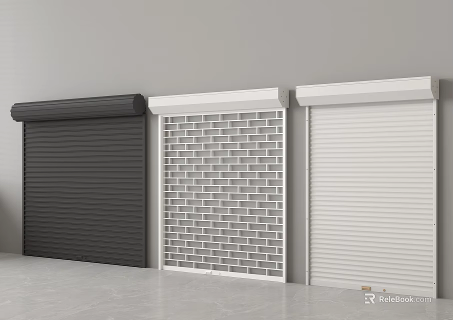 Various Types Of Roller Shutters Including Black Grid And White Designs 3d model 