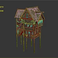Stilted Wooden House With Mossy Roof Green Stilts And Balcony Staircase