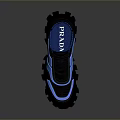 Black Sneakers With Neon Blue Accents Thick Traction Sole And Modern Upper Design