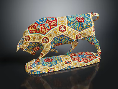 Pig Shaped Decorative Ornament Set With Multicolored Floral Geometric Patterns And Artistic Craft 3d model