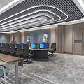 Modern Conference Room Interior With Wooden Walls Large Screen Black Chairs And Marble Flooring