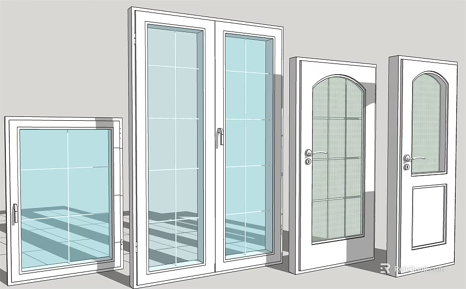 Various Styles Of Swing Doors With Glass Panels And Different Designs 3d model 