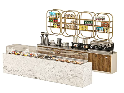 Modern Coffee Table With Marble Surface And Coffee Shop Display Shelves 3d model