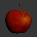 Fresh Red Apple with Stem Shiny Juicy Fruit on Gray Background