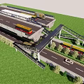 Multi Level Transportation Hub With Buses Cars Overpass And Green Surroundings