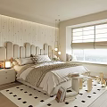 Kids Room Decor With Wood Panel Wall Upholstered Headboard Checkered Rug Toys And Bright Window