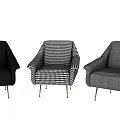 Three Modern Single Sofas Featuring Black Plaid Gray Designs With Gold Metal Legs 3d model