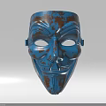 Carved Blue And Brown Mask Sculpture With Rustic Texture And Artistic Design