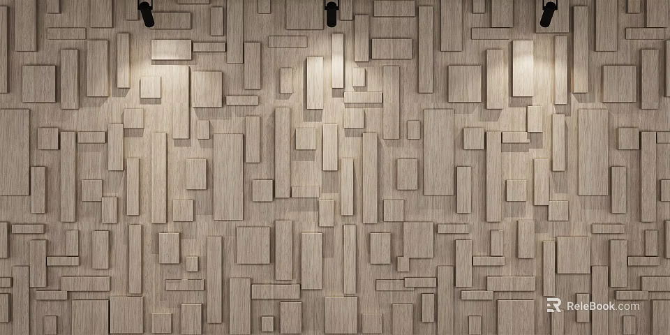 Wooden Background Wall With Geometric Pattern Design 3d model 