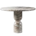 Modern Side Table With Round Wooden Top And Double Tiered Marble Base