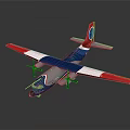 Modern Blue Red White Passenger Aircraft With Twin Propeller Wings And Circular Tail Logo