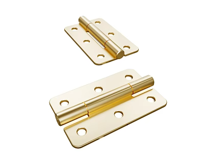 Durable Golden Metal Hinges For Cabinet Doors With Screw Holes And Polished Surface 3d model