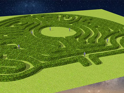 Green Hedge Maze Outdoor Play Equipment With Night Sky And People Exploring 3d model