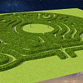 Green Hedge Maze Outdoor Play Equipment With Night Sky And People Exploring