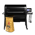 Black Outdoor Grill With Digital Display Grilled Food Yellow Bag And Tools