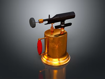 Brass Vintage Flamethrower With Black Handle Red Lever And Gold Base 3d model
