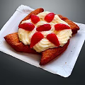 Fried Pastry With Cream Filling And Fresh Strawberries On Paper Plate