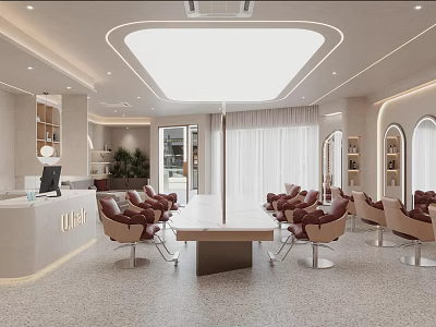 Modern Beauty and Hair Salon Interior With Styling Chairs Workstations and Elegant Decor 3d model