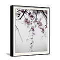Botanical Paintings of Peach Blossom Branches with Pink Flowers in Black Frames on Gray Wall