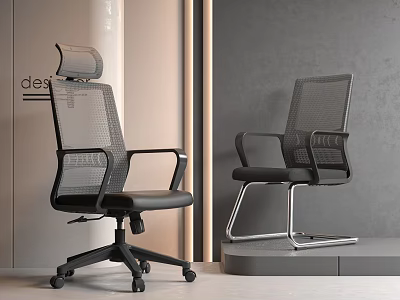Modern Ergonomic Office Chairs With Mesh Back And Metal Frame Design Features 3d model