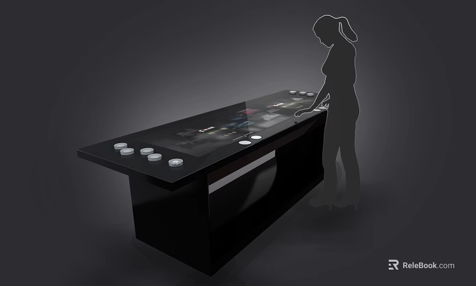 Interactive Touch Table With Screen Round Buttons And Woman Silhouette Operating 3d model 